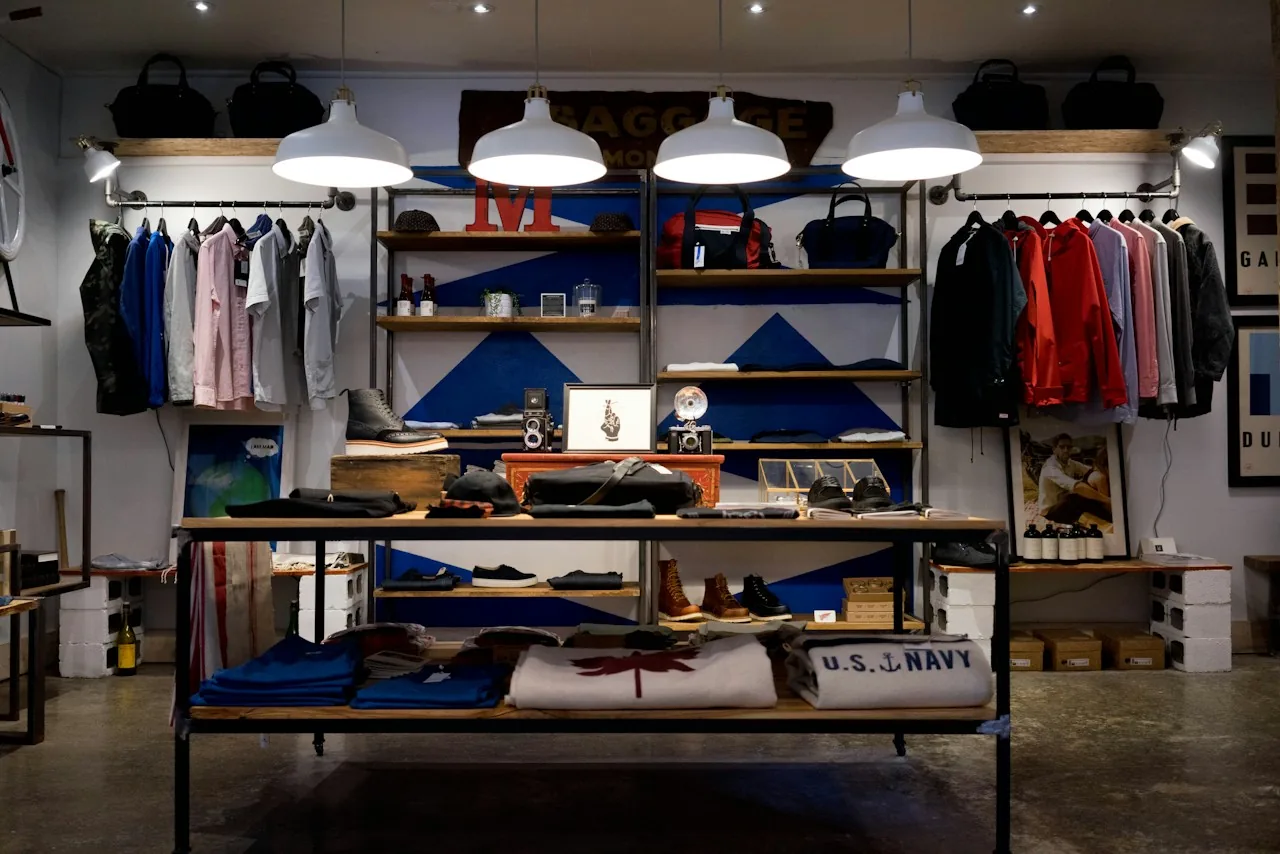 A retail shop interior with organized displays