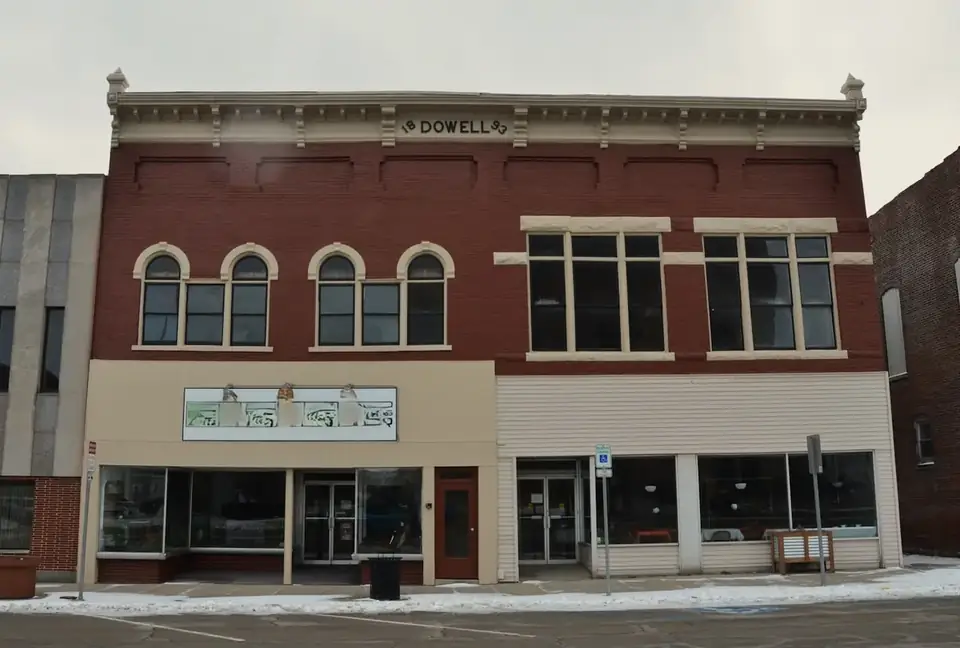 Historic storefronts on a town street