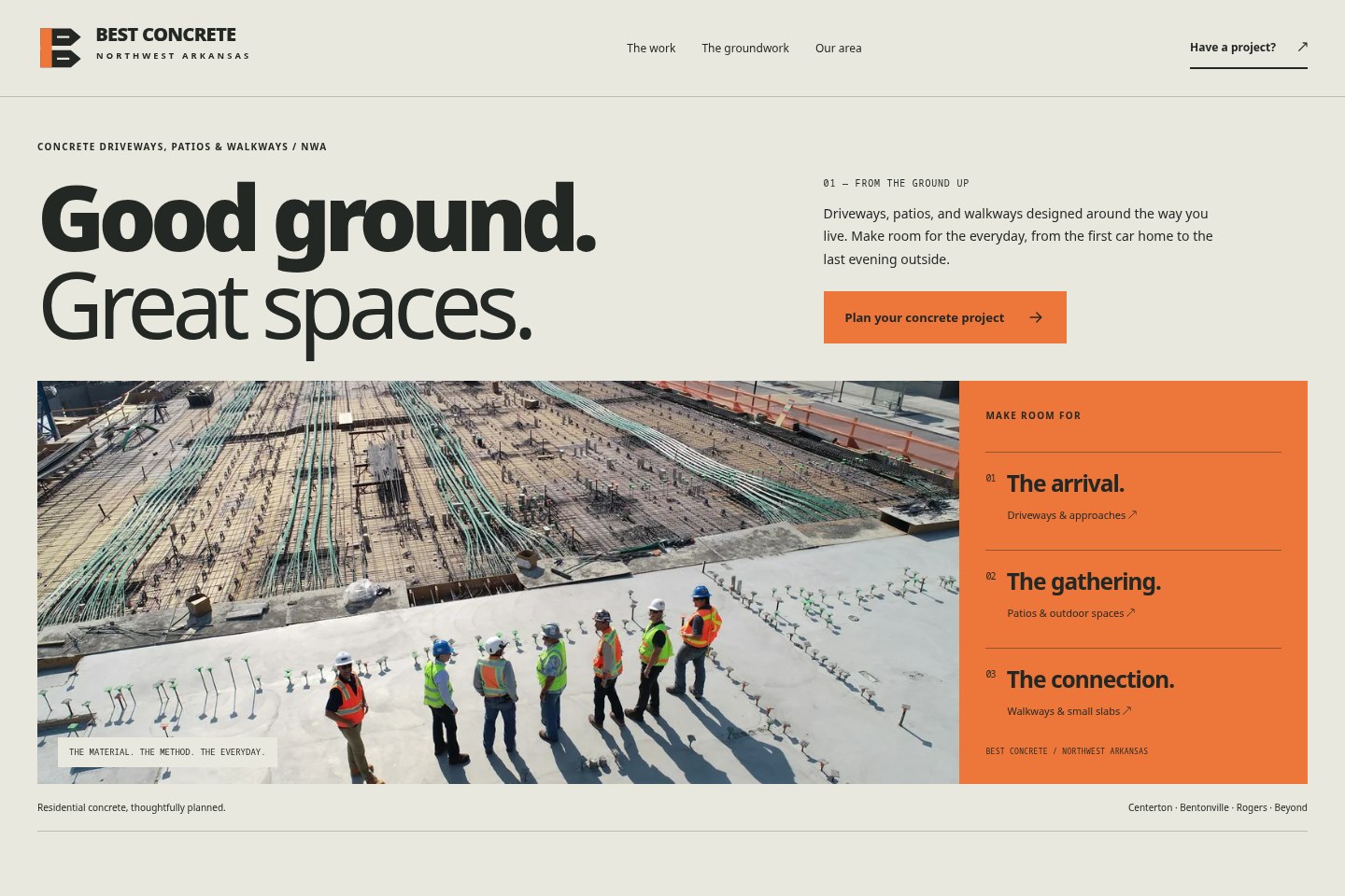 Best Concrete NWA landing page in the Form & Field design