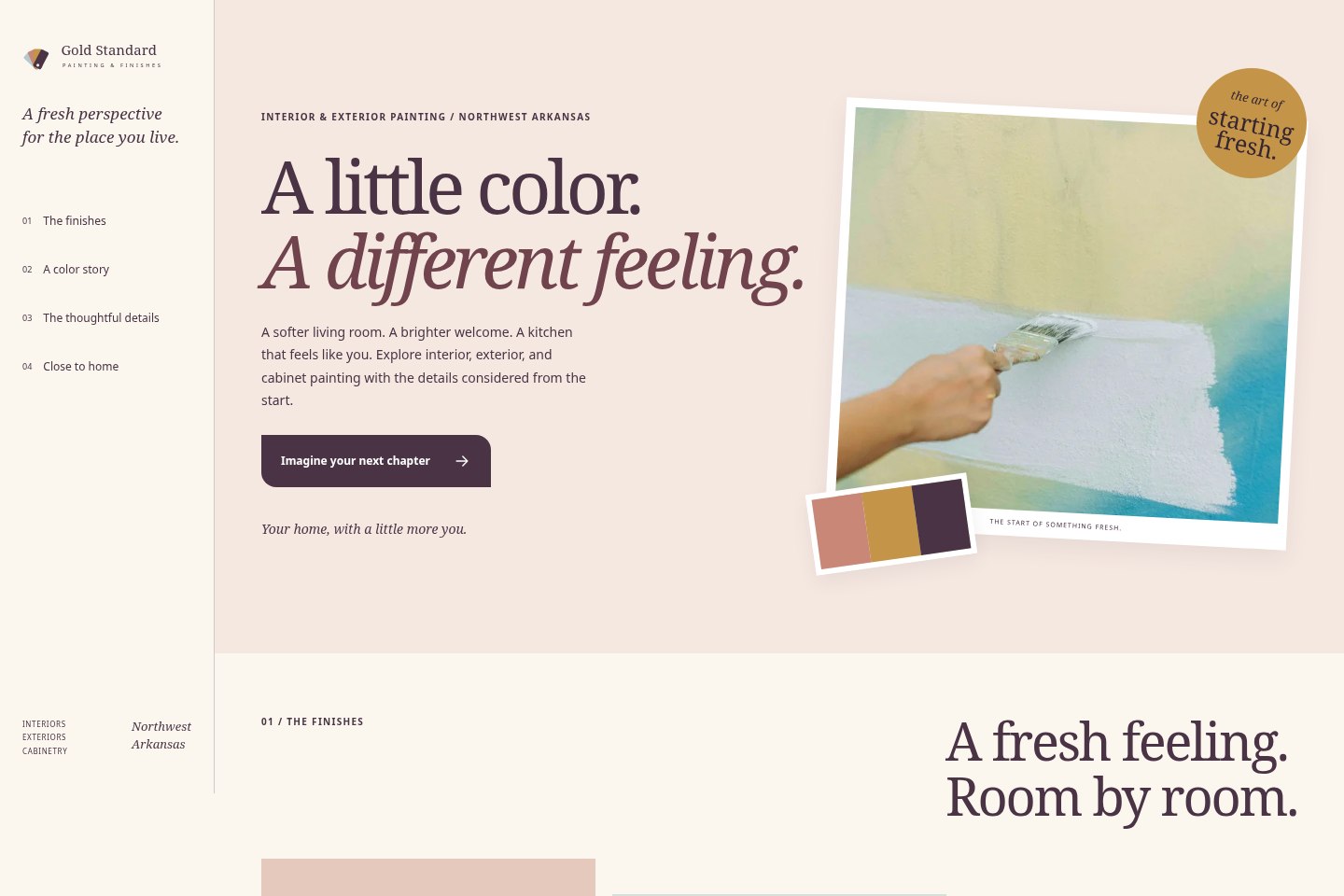 Gold Standard Painting landing page in the Color Story design